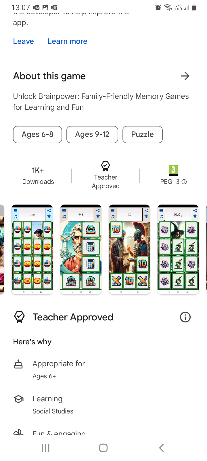 teacher approved memory android game
